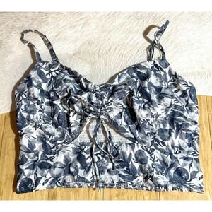Abercrombie & Fitch‎ Babydoll Crop Tank Top Size Small White/blue Floral Y2K